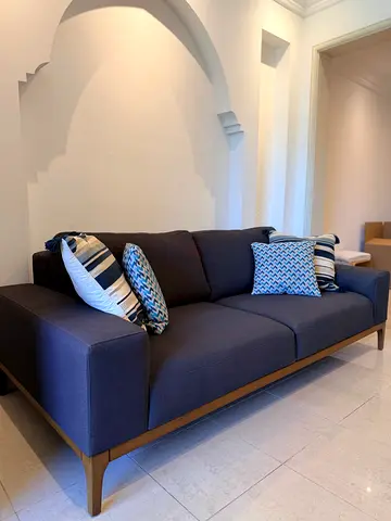 3-Seater Sofa in Light Grey with Wooden Base