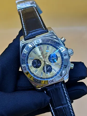 Breitling Chronograph Stainless Steel Mens Master Copy Watch with Leather Strap