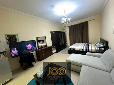 Furnished studio apartment for monthly rent in Al Jurf, Al Yasmin Towers, including all bills, internet, and parking.