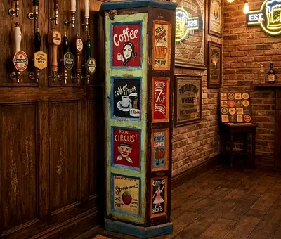 Artisanal Tall Slim Reclaimed Wood Bar Cabinet