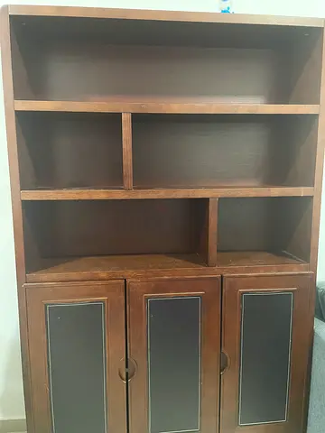 Wooden cabinet with open shelves and 3 drawers - good condition