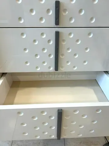 White 4-Drawer Chest with Decorative Dot Pattern and Portable Clothes Closet Wardrobe Covered