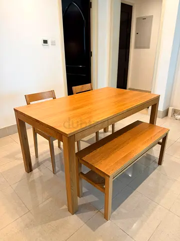 Natural Oak Wood Table With Drawers