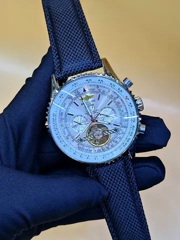 Breitling-style Chronograph Tourbillon Master Copy Watch with Black Fabric Strap