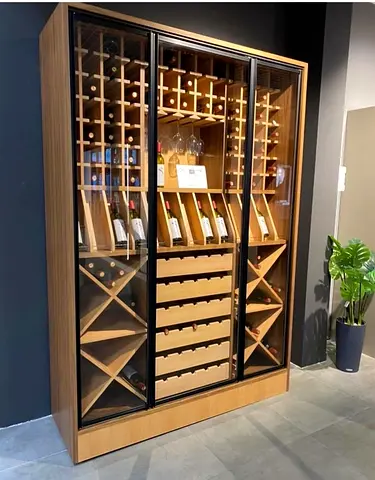 Large Wooden Wine Cabinet with Glass Doors