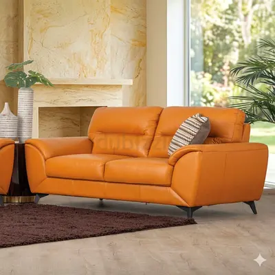 Genuine Leather 3 Seater Sofa in Tan — Modern Design
