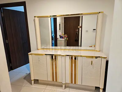 White and Gold front table/ Dresser with storage cabins  Large Mirror - Good Condition
