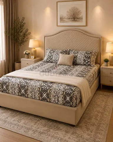 Upholstered king  Bed with Headboard and Mattress