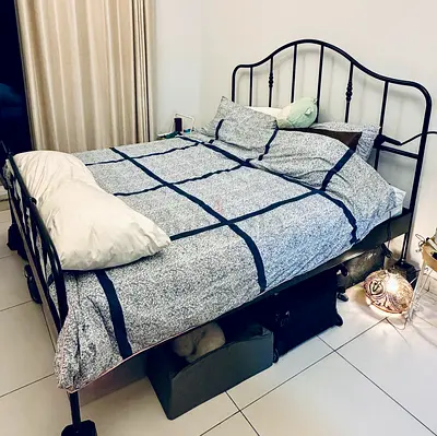 IKEA bed frame, mattress, and bedding sets