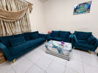 Danube Blue Velvet Sofa Set 3+2+1 Seater | Gold Legs