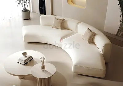 Curved Modern White Fabric 3-Seater Sofa