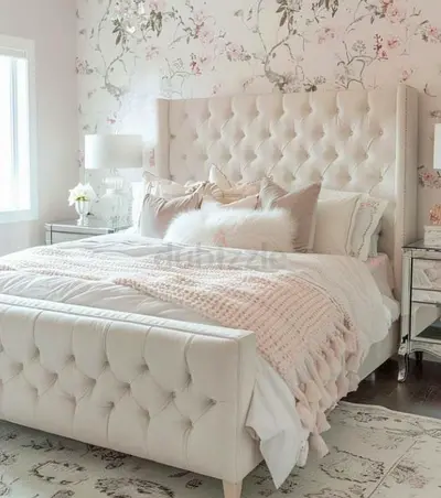 Upholstered Tufted King Bed with Headboard and Footboard - Light Beige