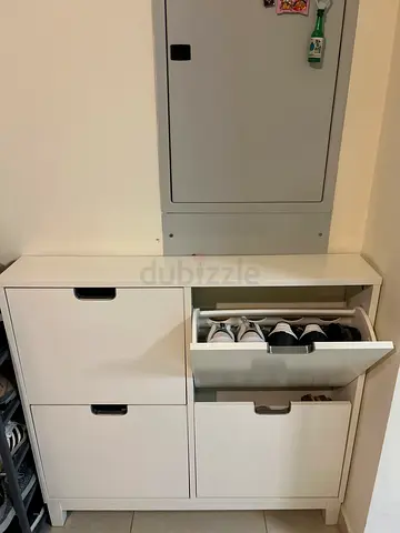 White shoe cabinets with pull-out drawers