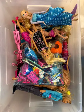 Box of Mixed Barbie dolls and Barbie Doll Accessories  - Used