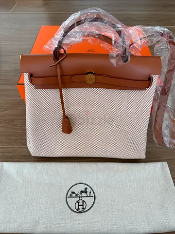 Hermès Herbag 31 bag gold hardware, Criss Viking canvas and Hunter cowhide