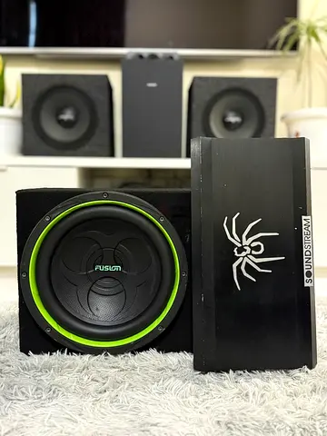 FUSION PP-SW12E DUAL COIL 900 WATTS 12 WITH SEALED BOX  SOUNDSTREAM TA4.720 720W 4 CH AMP FOR SALE