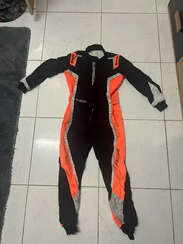 One-piece Racing/Karting Suit - Black with Orange Stripes, Used