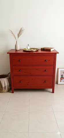 Red Wooden 3-Drawer Chest / Dresser - Good Condition