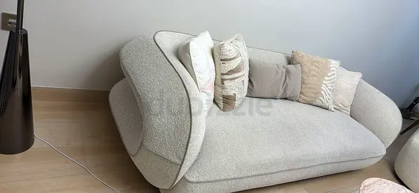 Modern Curved 3 Seater Sofa in Cream Bouclé - Excellent Condition and a swivel Single Sofa