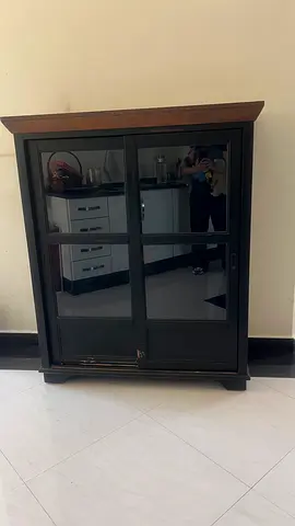 Wooden Display Cabinet with Glass Sliding Doors
