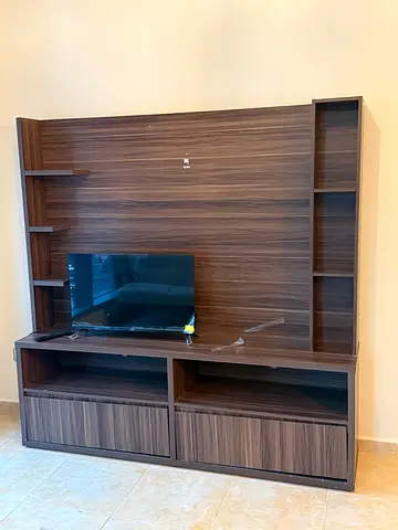 Wooden TV Entertainment Unit with Shelves and Cabinets