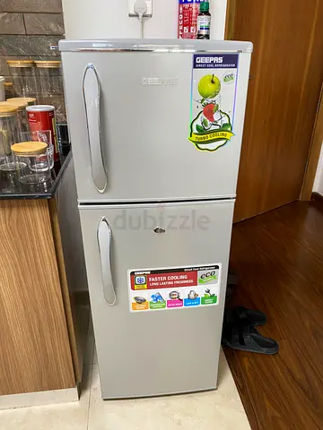 Geepas Double Door Refrigerator - Compact Top Freezer, Silver