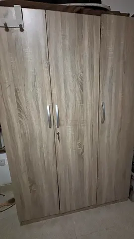 3-Door Wooden Wardrobe in Light Oak Finish – Good Condition