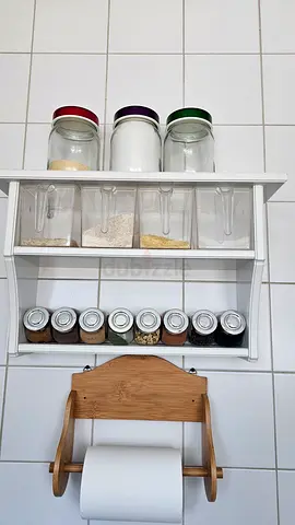 IKEA- Spice Rack Organizer with Glass Jars and Paper Towel Holder