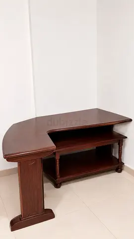 Solid Wood Corner Desk / TV Stand - Dark Brown