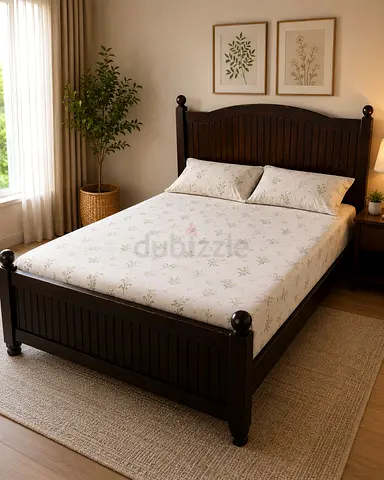 Pottery barn Dark Wood Double Bed Frame with Slatted Headboard and Footboard
