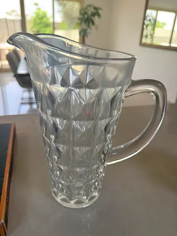 Clear Glass/Plastic Water Pitcher with Handle - Good Condition