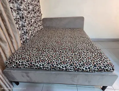 Single grey bed frame with mattress and headboard (good condition)