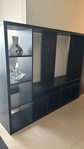 Ikea Malm - Dark Wood Entertainment Unit / TV Stand with Open Shelving