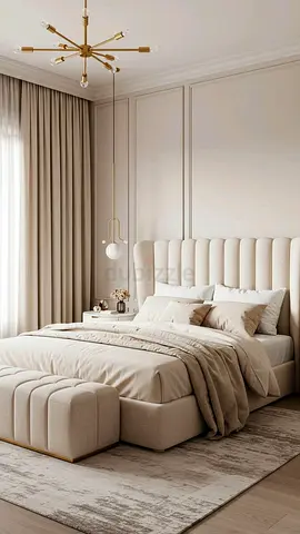 Beige Upholstered Bed Frame with Matching Bench and side tables