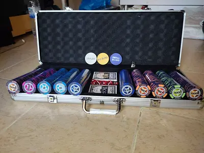 Complete Poker Chip Set with Aluminum Case, Cards and Dealer Buttons
