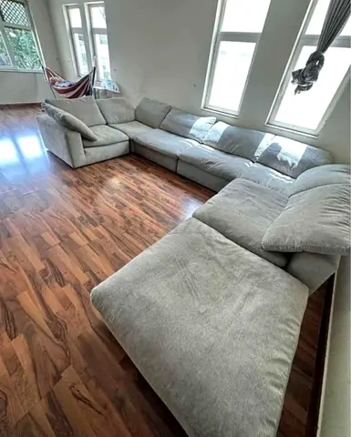 Pan Emirates pianca feather filled sofa with footstool