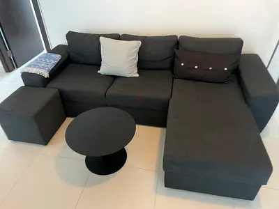 Dark Grey L-shaped Sofa with Ottoman