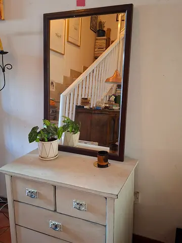 Vintage White Chest of Drawers with Large Framed Mirror