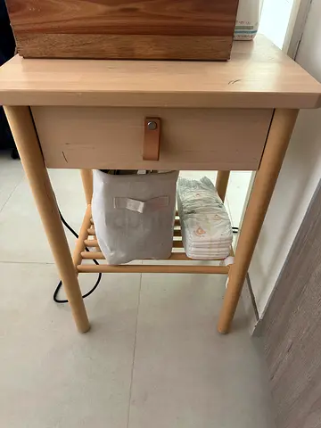 2 Set of Lightwood Bedside Table with Drawer and Bottom Shelf