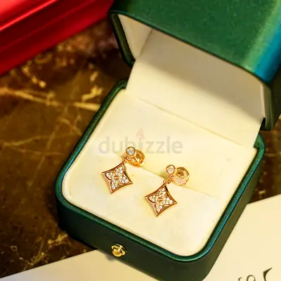 Rose Gold Floral Drop Earrings with Crystal Details