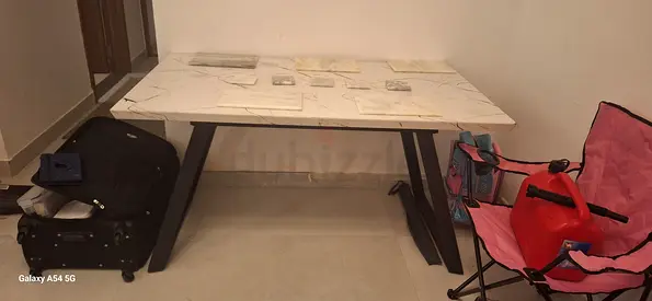 Modern Marble-Top Dining/Work Table with Black Metal Legs