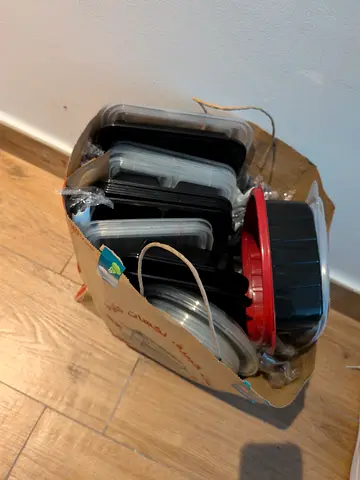 Free black plastic containers and cutlery