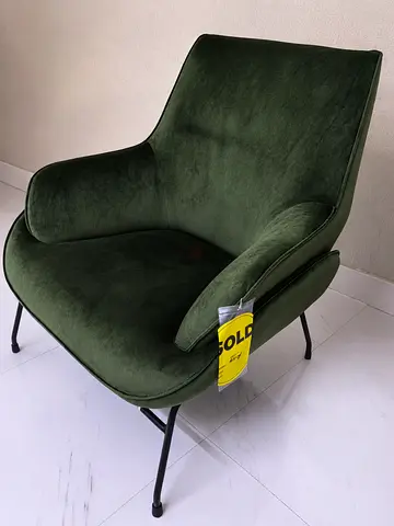 Green Velvet Accent Armchair with Metal Legs
