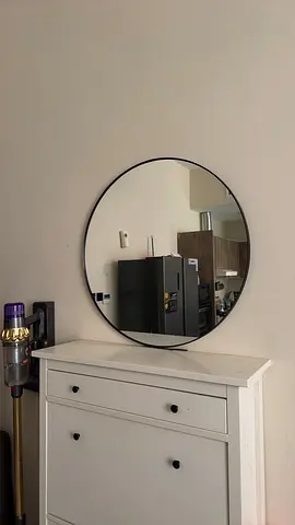 Round Wall Mirror with Slim Black Frame