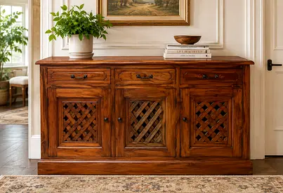 Marina home Solid Wood Sideboard / Console Cabinet with Lattice Doors - Rustic Finish