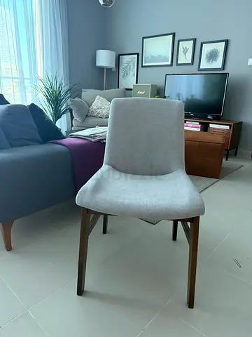 Light Grey Fabric Dining Chair with Wooden Legs - 2 chairs