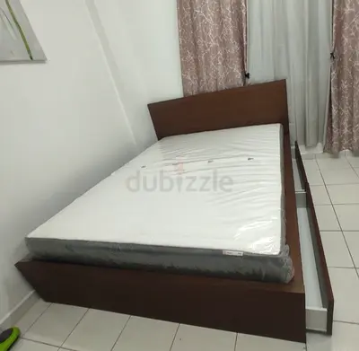 IKEA malam queen‑size bed (160 × 200 cm) with 2 storage drawers underneath and an IKEA mattress ✨
