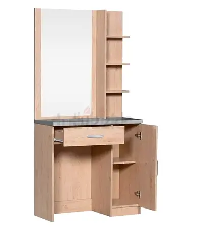 Light Wood Dressing Table with Mirror and Storage Cabinet