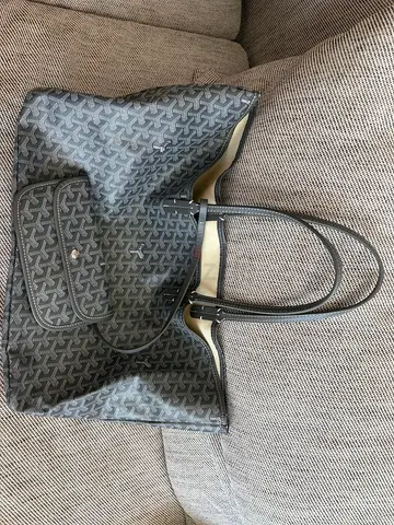 Goyard-style Large Canvas Tote Bag with Matching Pouch