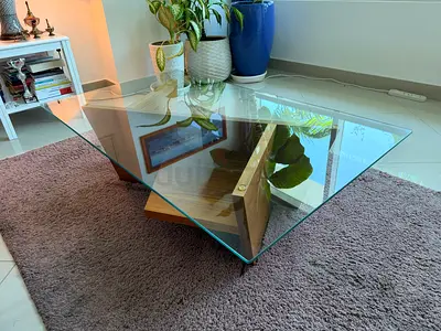 Modern Glass Coffee Table with Wooden Base -perfect Condition